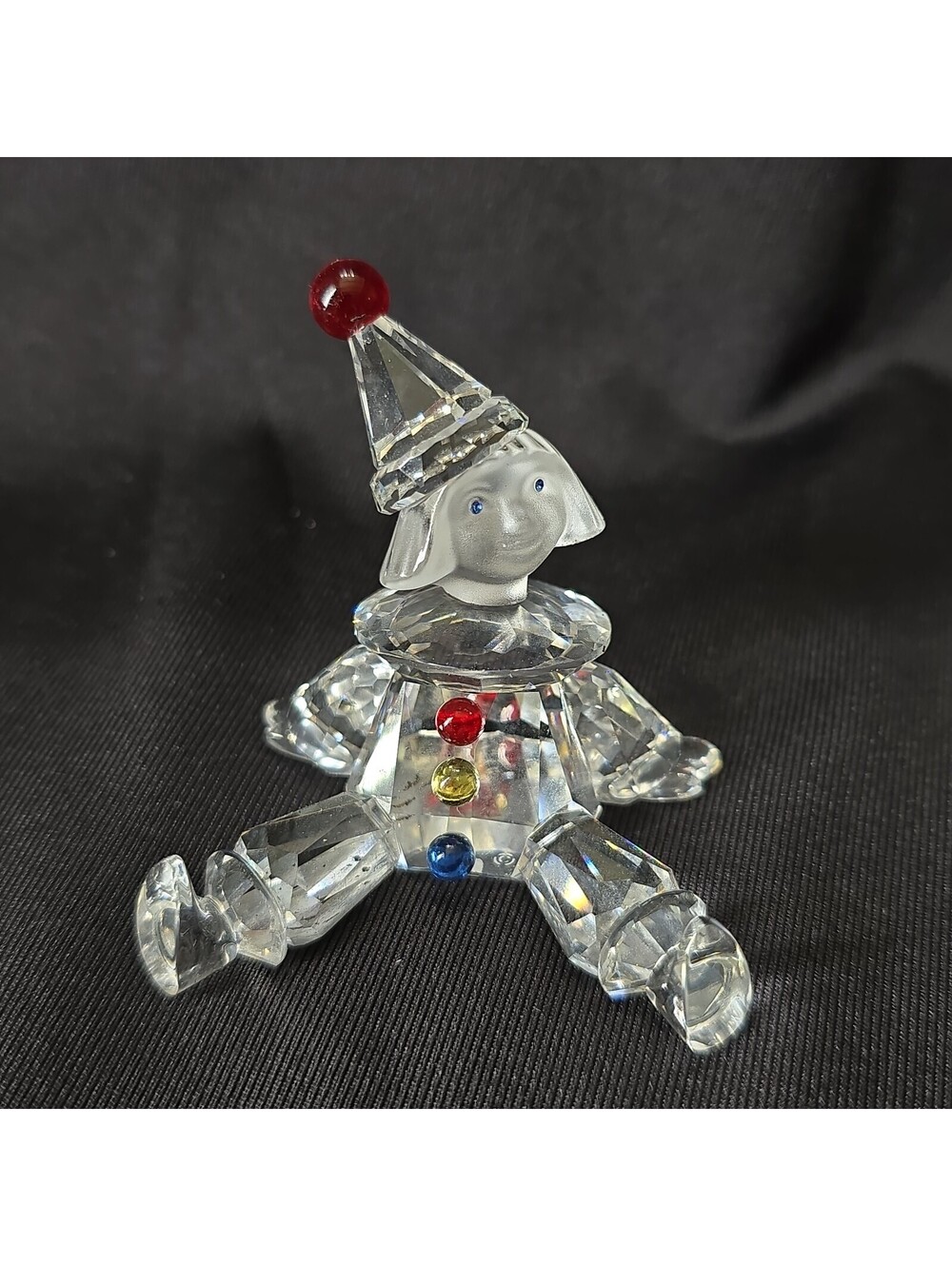 Vintage SWAROVSKI Crystal Sitting Puppet Clown Blue Eyes In Original Box 1998